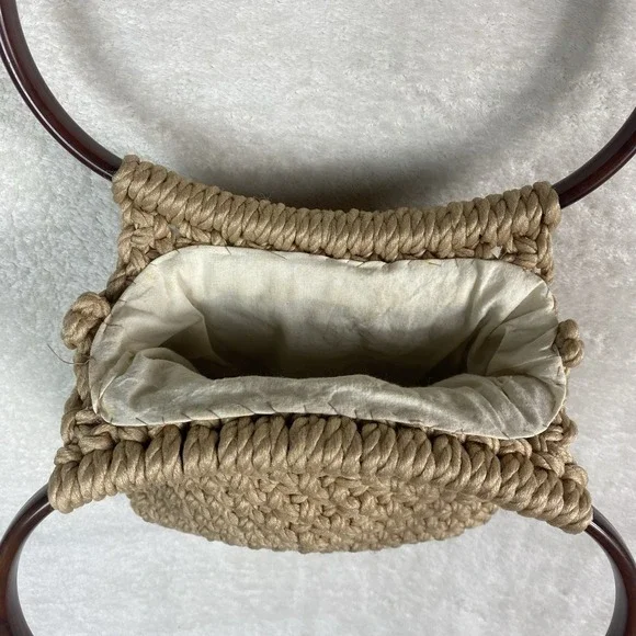Vintage Cream Handmade Macrame‎ Purse Oval Handle 1970's Bead Crochet Small - Picture 7 of 9